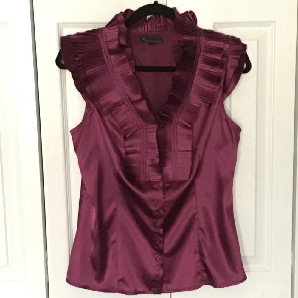 Plum Pleated Ruffle Blouse